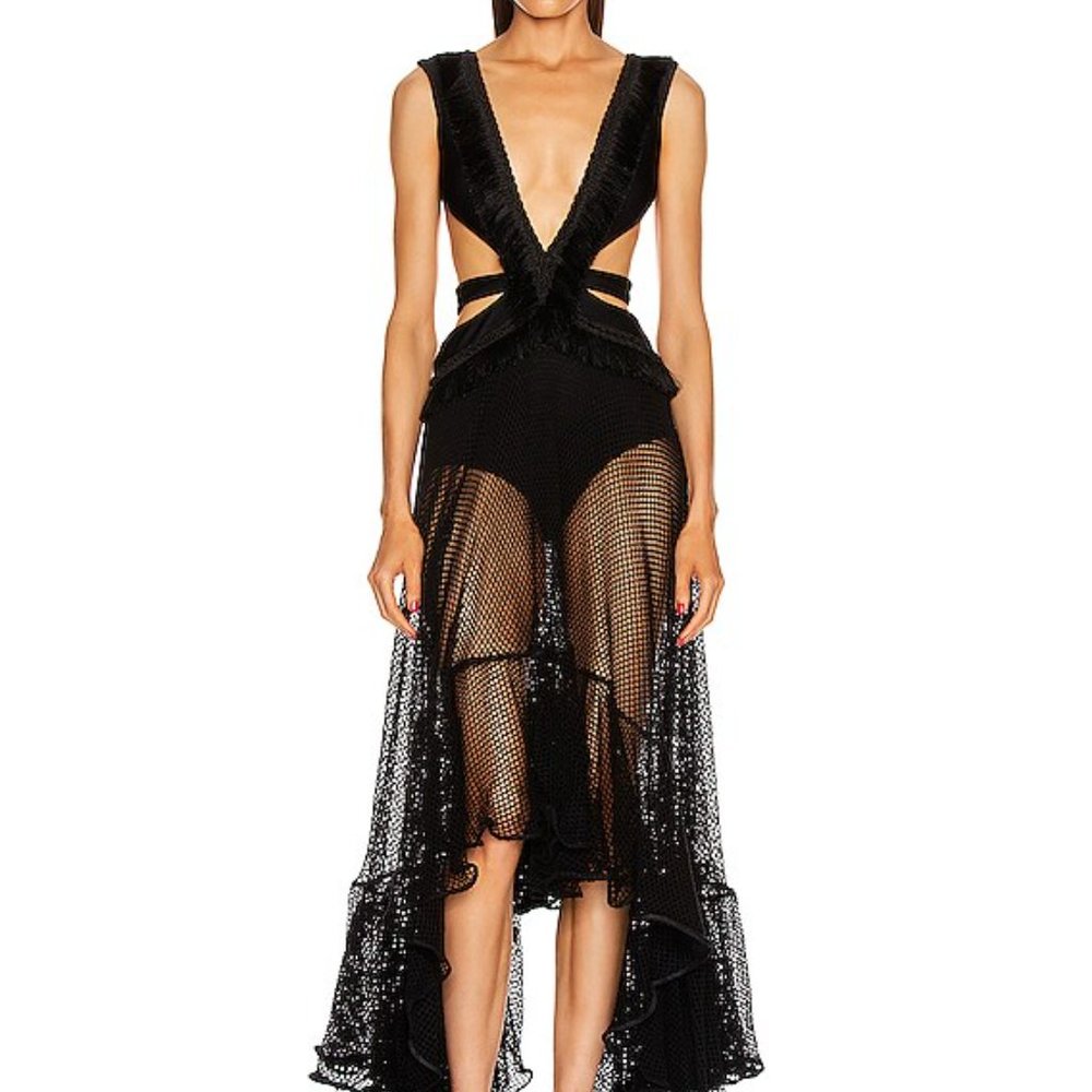 PatBo black fitted dress with built in swimsuit